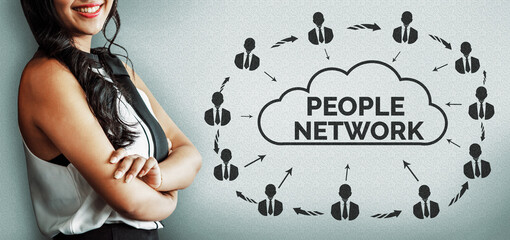 Human Resources Recruitment and People Networking Concept. Modern graphic interface showing...