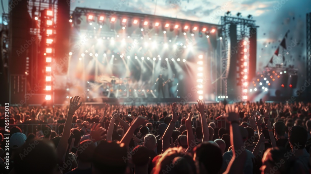 Poster a vibrant scene of a large crowd at a concert. perfect for event promotions