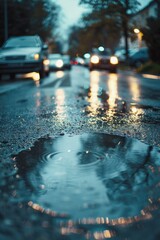 A simple image of a puddle of water on a city street. Suitable for urban and weather-related concepts