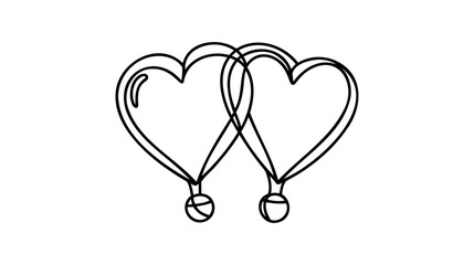Air balloon heart shape continuous line drawing. Air balloon minimalist trendy line art. Contour vector illustration.