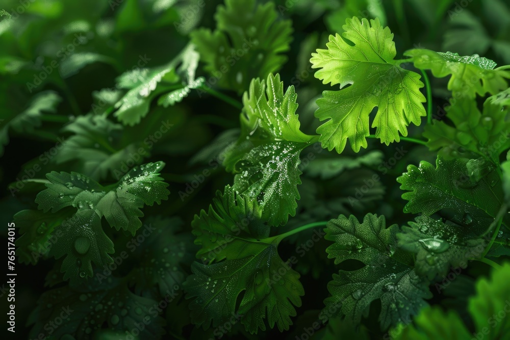 Poster close-up view of vibrant green leaves. suitable for nature and botanical themes