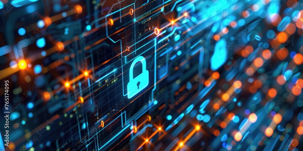 Aufkleber Close up of a computer screen with a padlock, suitable for cybersecurity concepts