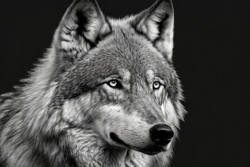 Portrait of a wolf in black and white