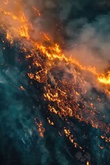 Aerial view of a fire raging through the sky. Suitable for dramatic and intense concepts - obrazy, fototapety, plakaty