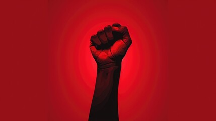 Image of a hand with a clenched fist on a red background. Suitable for activism and protest concepts