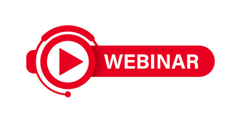 Red webinar banner. Vector PNG image isolated on transparent background. Lesson, course, banner, button, icon, online studying.