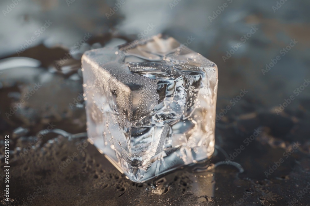 Poster a piece of ice resting on a table, suitable for various uses