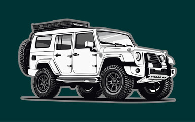 Adventure offroad overland SUV vector, Adventure offroad overland SUV in the mountain vector