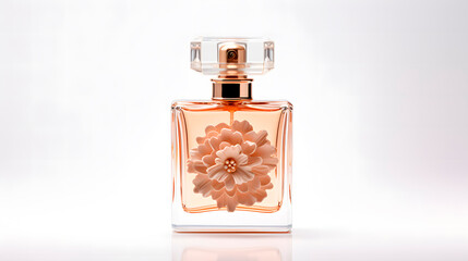 feminine perfume with flowers on white background