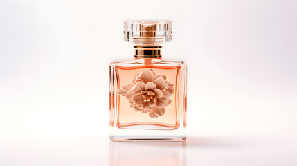 feminine perfume with flowers on white background