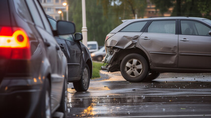 Car after an accident. Severe damage and torn metal