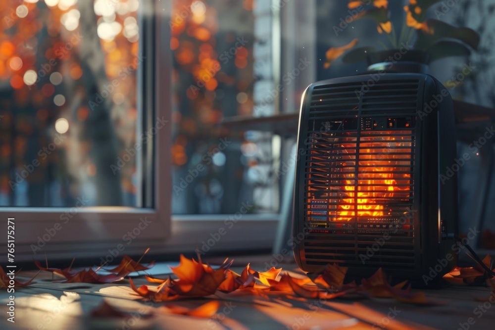 Aufkleber a heater placed on a table next to a window. suitable for home heating concept