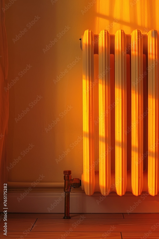 Poster a radiator placed next to a window, suitable for home improvement concepts