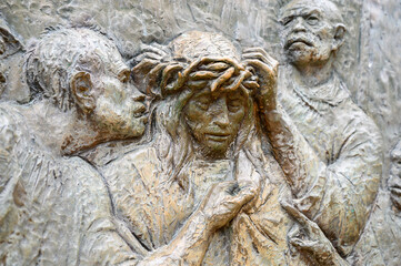 The Crowning with Thorns &ndash; Third Sorrowful Mystery of the Rosary. A relief sculpture on Mount Podbrdo (the Hill of Apparitions) in Medjugorje.