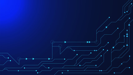 Abstract futuristic circuit board for high computer technology and hi-tech digital technology concept on dark blue background.