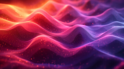Obraz premium Abstract space design with waves of pink and purple tones on a dark base, incorporating glowing particles