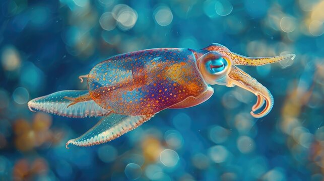 A close up image of a squid in the water. Suitable for marine life concepts