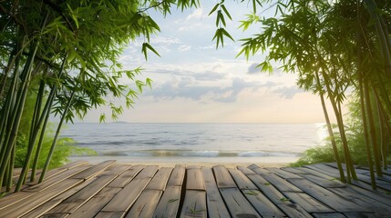 Wooden Deck With Bamboo and Ocean