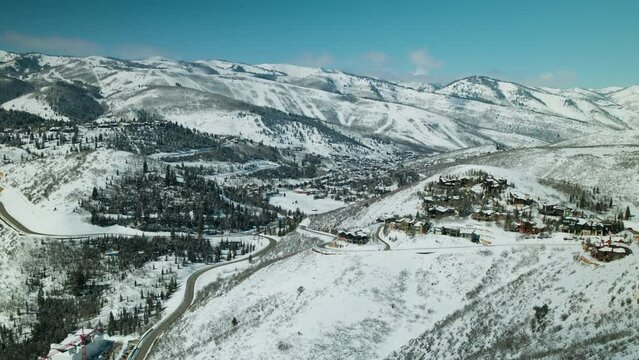 Aerial View of Town in High Mountains of Park City, Utah