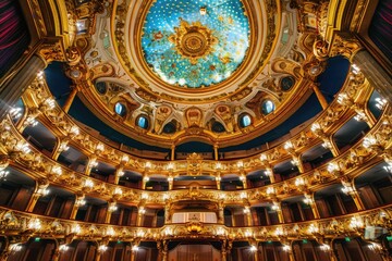 The interior of the Gran Teatre del Liceu, a famous opera house in Barcelona, Spain, showcasing its luxurious design and the opulent architecture that characterizes such cultural venues