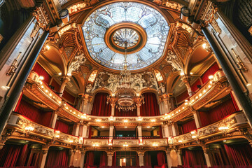 Obraz premium The interior of the Gran Teatre del Liceu, a famous opera house in Barcelona, Spain, showcasing its luxurious design and the opulent architecture that characterizes such cultural venues