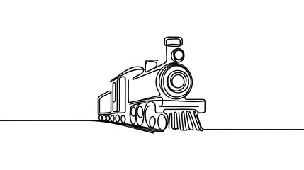 Single one line drawing of an old train locomotive. One line draw design graphic vector illustration.