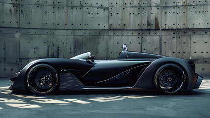 Sleek, lightweight vehicle built with carbon fiber materials. Black car close-up, Generative AI 