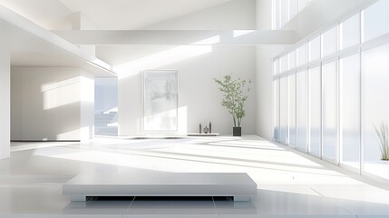 Modern White Room With Plant Centerpiece