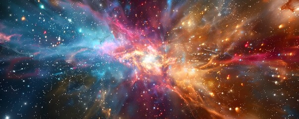Colorful Space Nebula Explosion, To provide a unique and eye-catching background for a variety of uses, such as wallpaper, website design, or print - obrazy, fototapety, plakaty