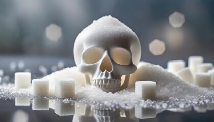 A skull made of sugar starkly symbolizes health warnings. A haunting representation of the risks associated with sweet consumption. - obrazy, fototapety, plakaty