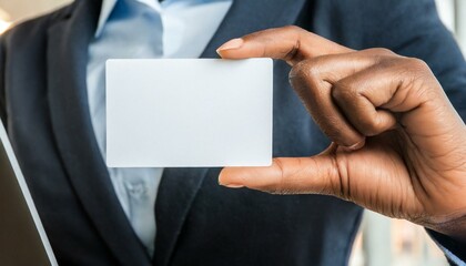 Female Businesswoman holding a Blank Business Card - Empty Business Card for Mockup - Template for Logo Design and Branding - Representation of Succesful Person