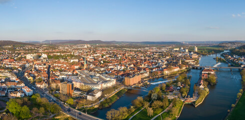 Aerial view of Hameln and the river Weser in Germany