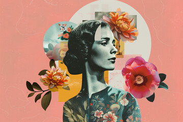 Abstract art collage of a young beautiful woman. Conceptual fashion art design in a modern style
