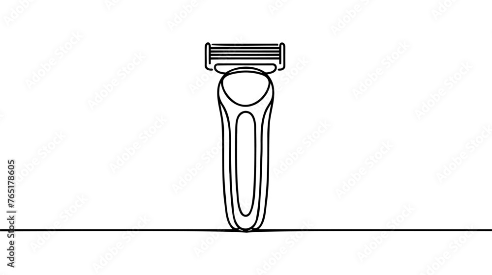 Poster vector continuous one single line drawing icon of shaving razor in silhouette on a white background.