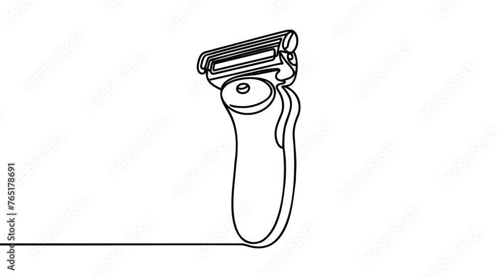 Poster vector continuous one single line drawing icon of shaving razor in silhouette on a white background.
