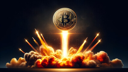 Bitcoin Coin Rocket Launch Surge Financial Market