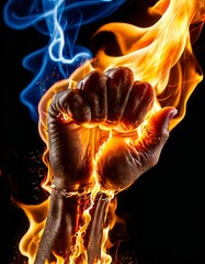 Two thumbs up gesture wrapped in vivid blue and orange flames, symbolizing extreme approval or success. The striking contrast of the cool blue and warm orange flames create a dynamic visual metaphor