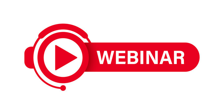 Red webinar banner. Vector PNG image isolated on white background. Lesson, course, banner, button, icon, online studying.