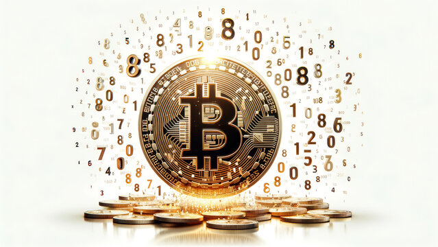 Cryptocurrency Concept Bitcoin and Floating Numerals