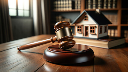 Real Estate Market Law Gavel on Judge's Desk - obrazy, fototapety, plakaty