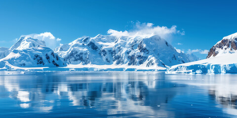 Fototapeta na wymiar Antarctic Peninsula Glacial Landscape with Clear Blue Sky
