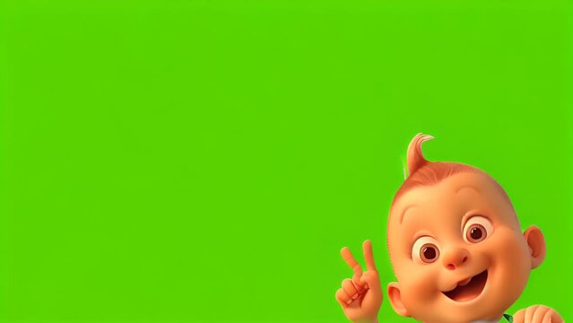 baby pointing  on greenscreen background