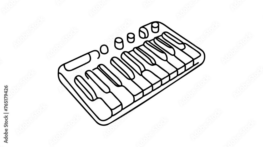 Poster single continuous line drawing of electric synthesizer. music instruments concept. trendy one line d
