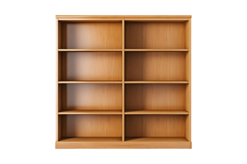Modern empty wooden Bookshelf (PNG) isolated on transparent background