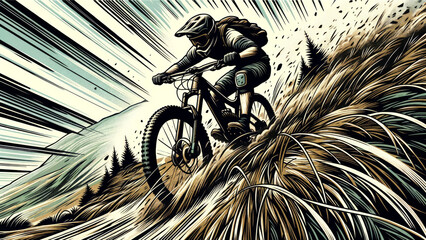 Aggressive Trail Bike Riding Graphic Illustration - obrazy, fototapety, plakaty