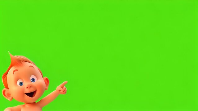 baby pointing finger on greenscreen