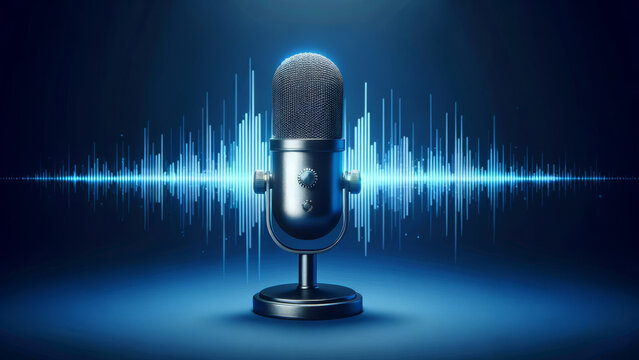 Podcast Recording Studio Microphone and Sound Wave