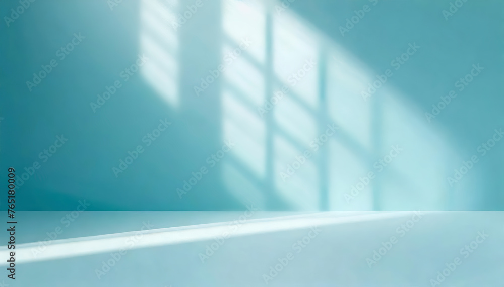 Aufkleber abstract minimal light grunge blue background for product presentation. Shadow and light from windows on plaster wall.