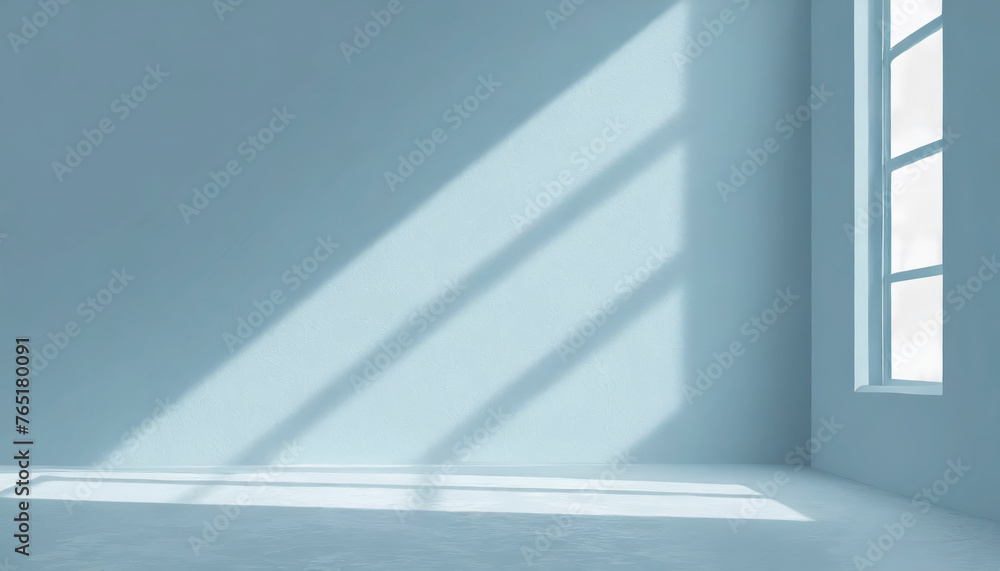 Aufkleber abstract minimal light grunge blue background for product presentation. Shadow and light from windows on plaster wall.