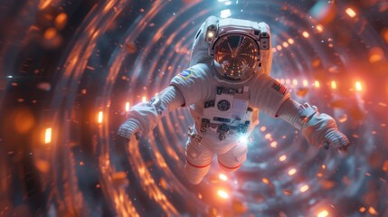 Astronaut on shimmering abstract background - obrazy, fototapety, plakaty